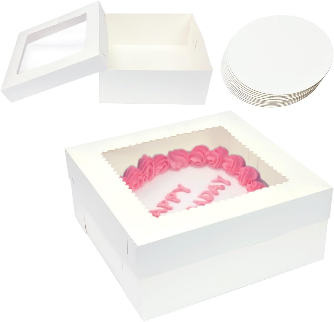 10 Cajas Pastel 14x14x6pulg con Tablas Blancas