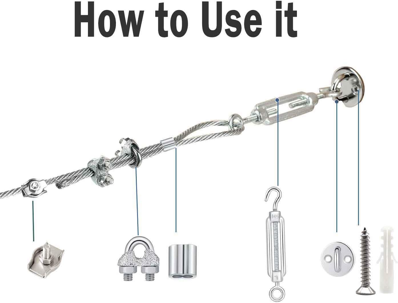 Kit alambre acero galvanizado 40ft para colgar cuadros y redes
