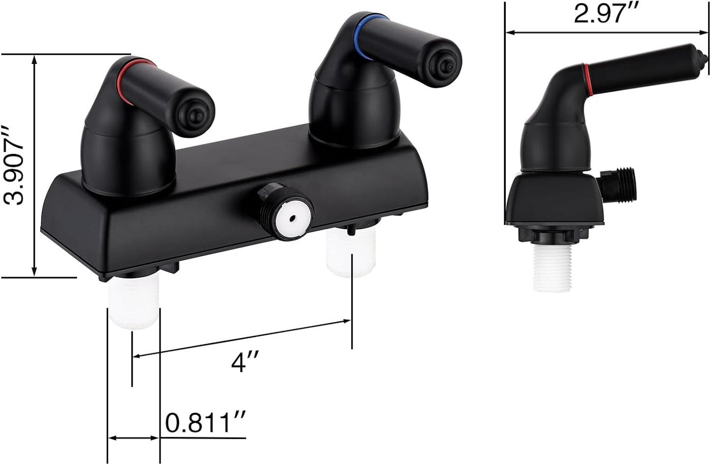 Grifo ducha autocaravana 4" doble palanca frío/calor negro