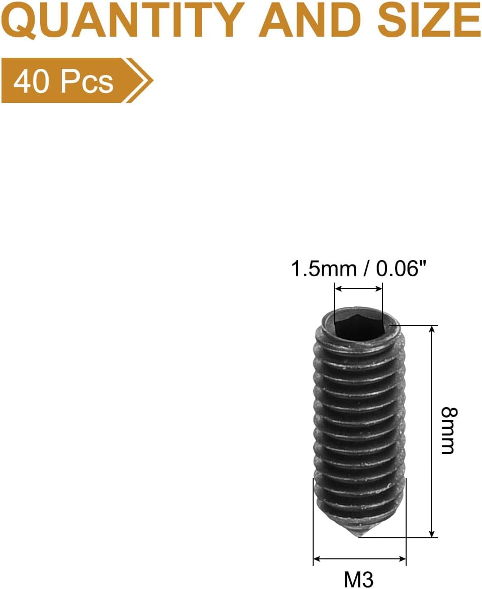 40 Pzas Tornillos Hex M3x8mm Acero Carbono Negro