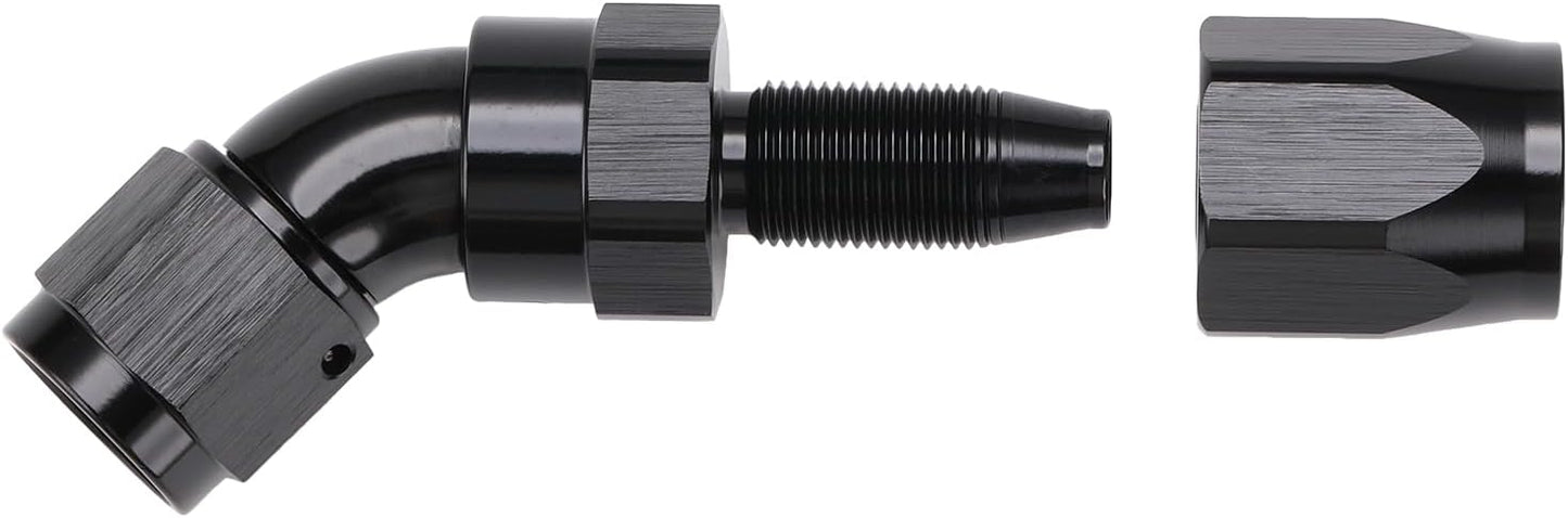 Adaptador flujo completo manguera codo 45grados aluminio