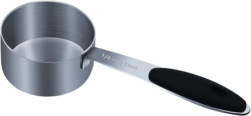 Taza medidora 1/4 taza con agarre silicona y cucharilla acero inox