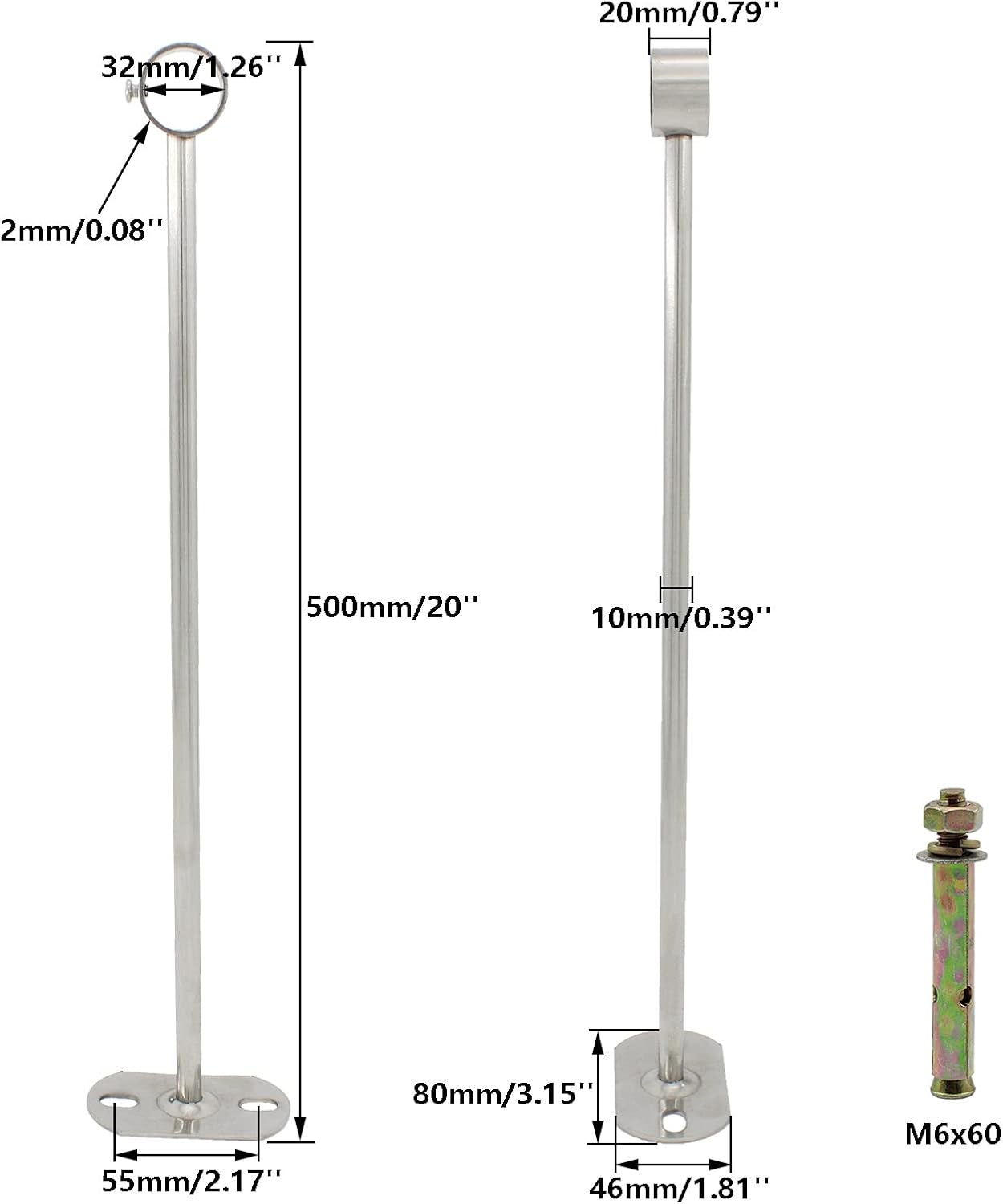 2 Soportes Acero Inox para Tubo Armario Balcón