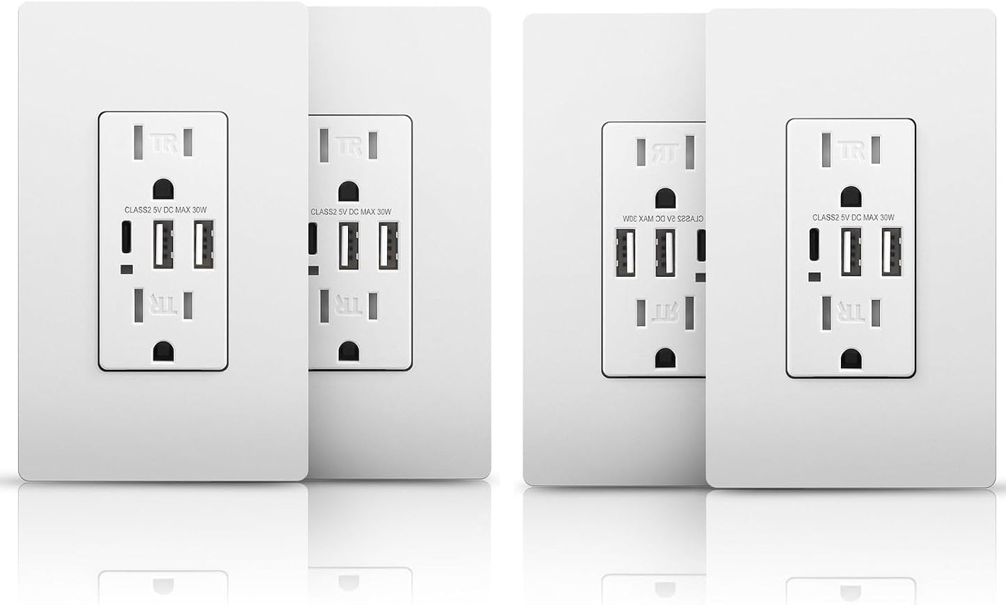 Receptáculo USB C pared 30W 3 puertos 15A