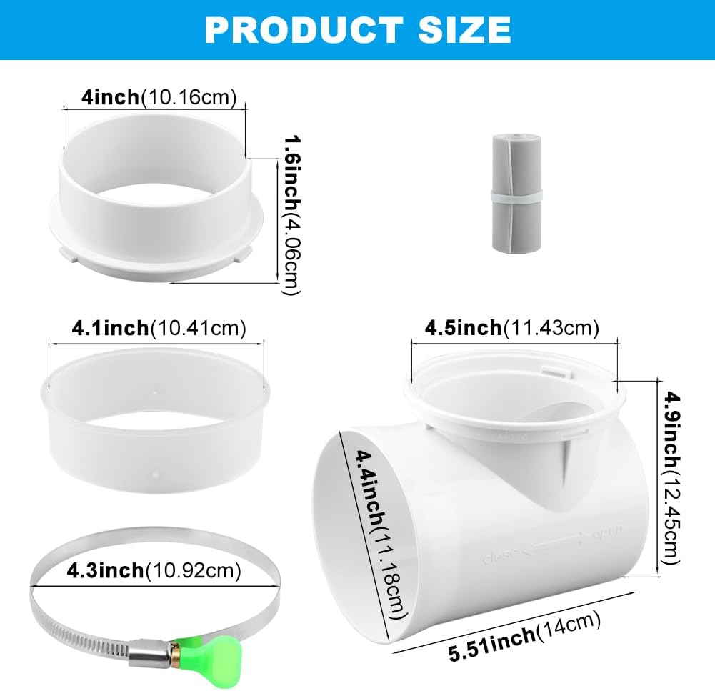 Kit conector ventilación secadora 4pulg codo 90° sello hermético