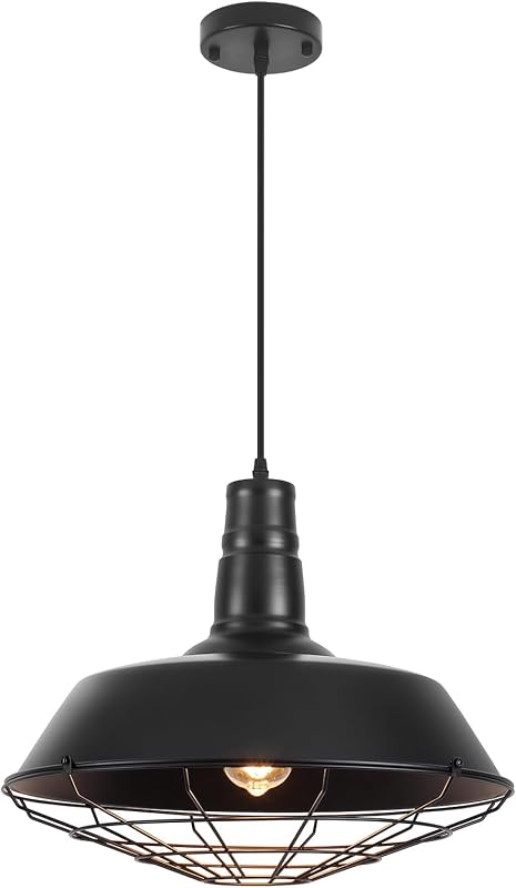 Lámpara colgante industrial negra 18" jaula alambre cocina