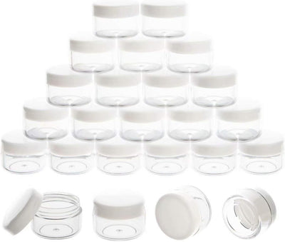 Contenedores muestra 0.18oz plástico vacíos con tapa blanca 25uds
