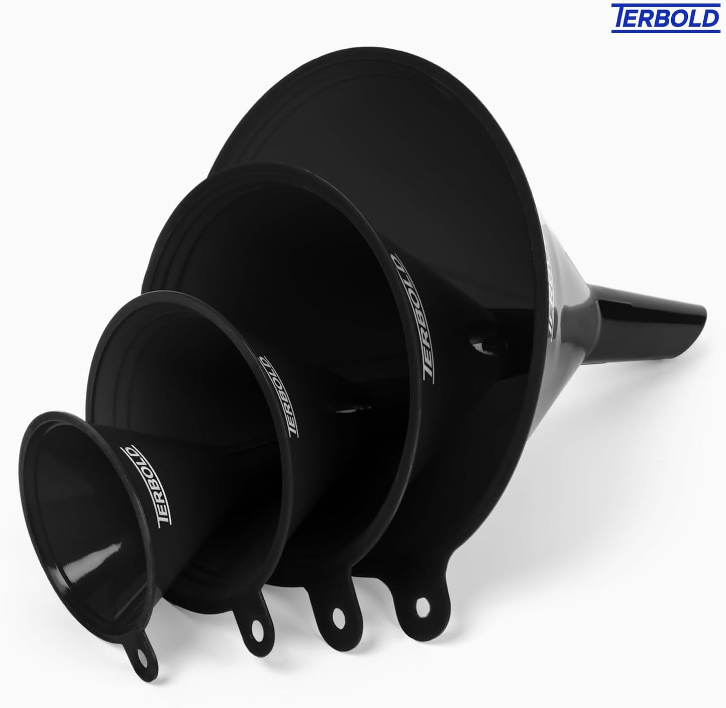 Set 4 embudos plástico sin BPA cocina laboratorio negro
