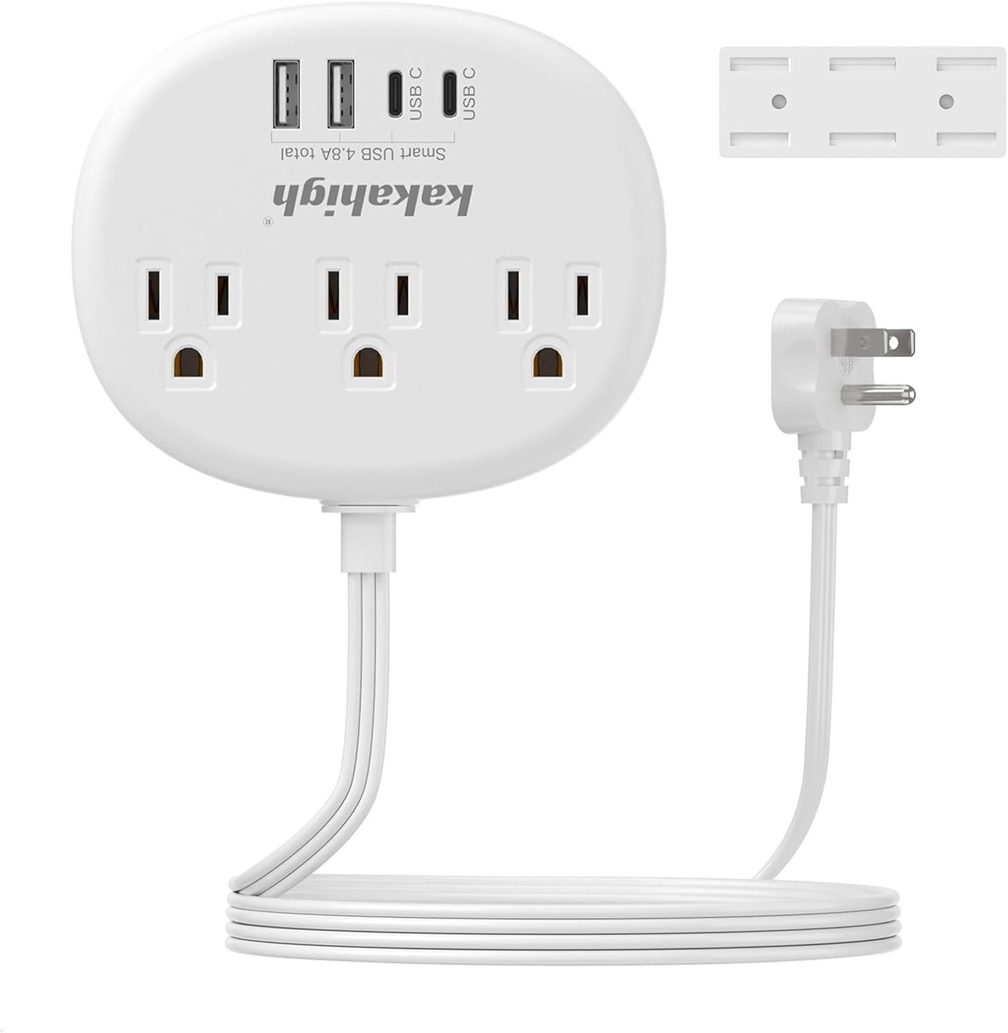 Relocador toma corriente adhesivo 5ft 3 salidas CA 4 USB 24W
