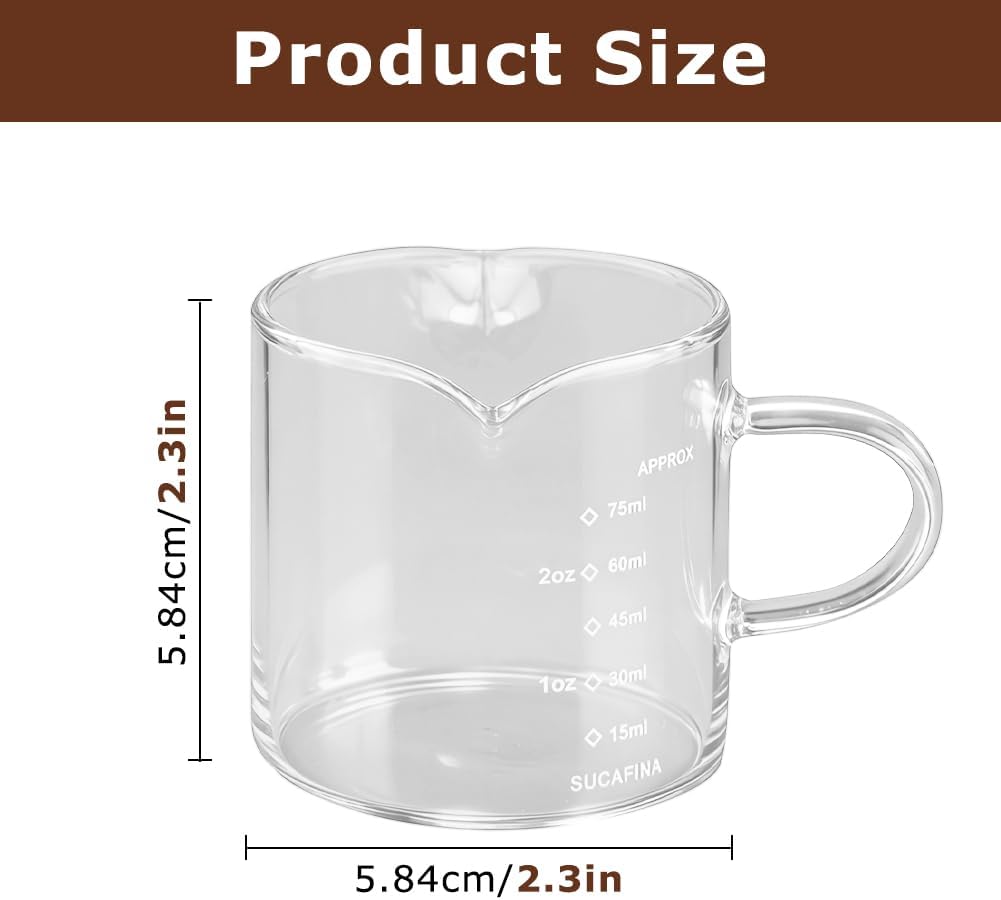 Paquete de 2 vasos de chupito de espresso con asa y doble boquilla