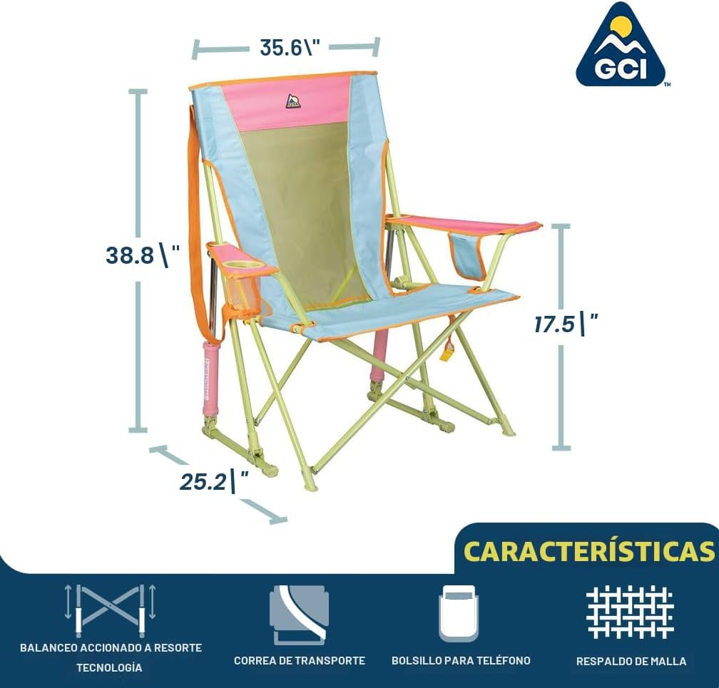 Mecedora portátil plegable con reposabrazos y portavasos