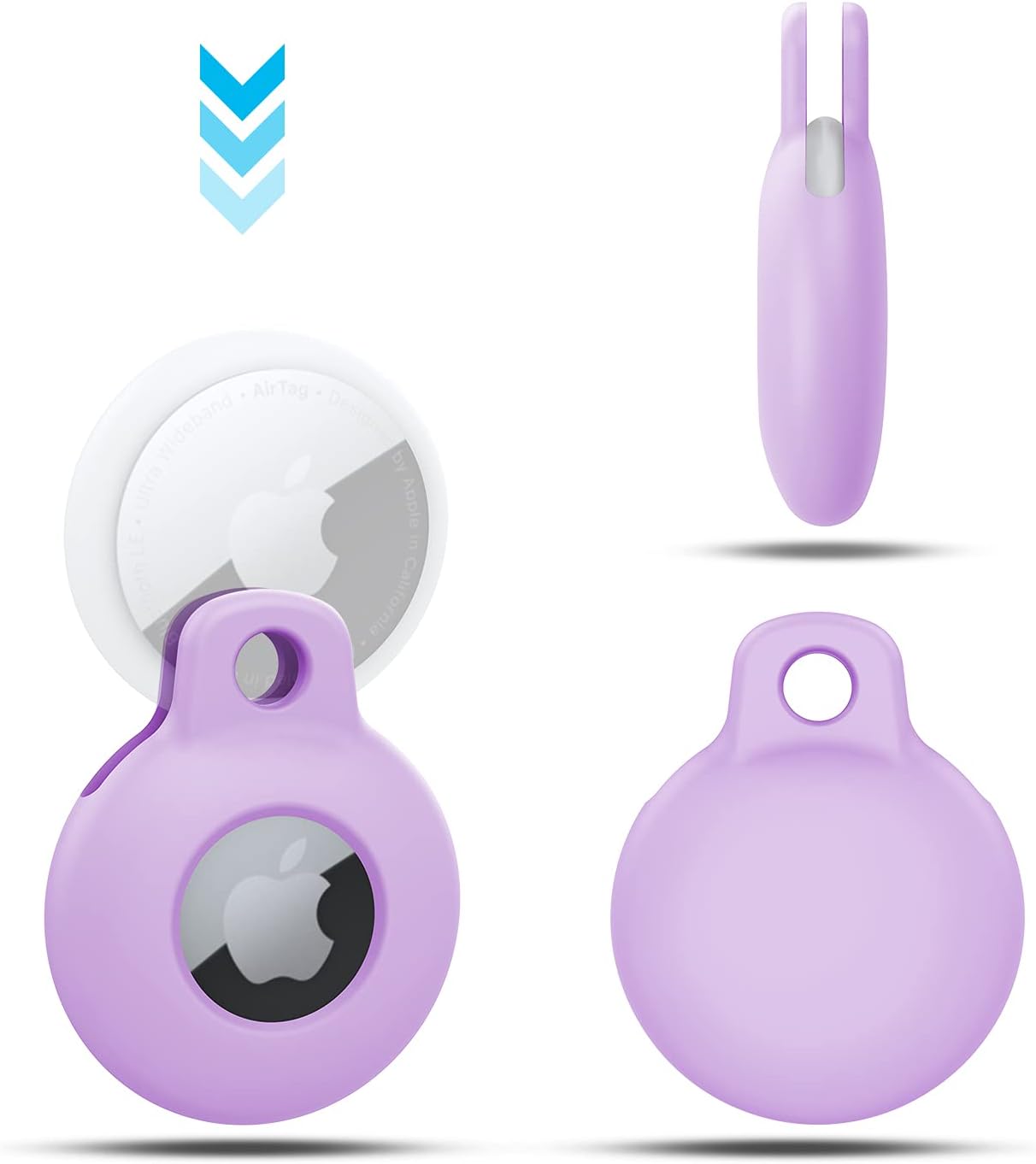 4 Fundas Silicona AirTag 2/1 con Mosquetón Morado Azul