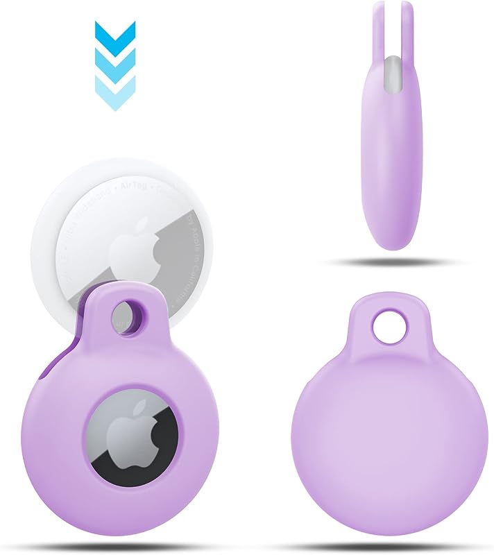 4 Fundas Silicona AirTag 2/1 con Mosquetón Morado Azul