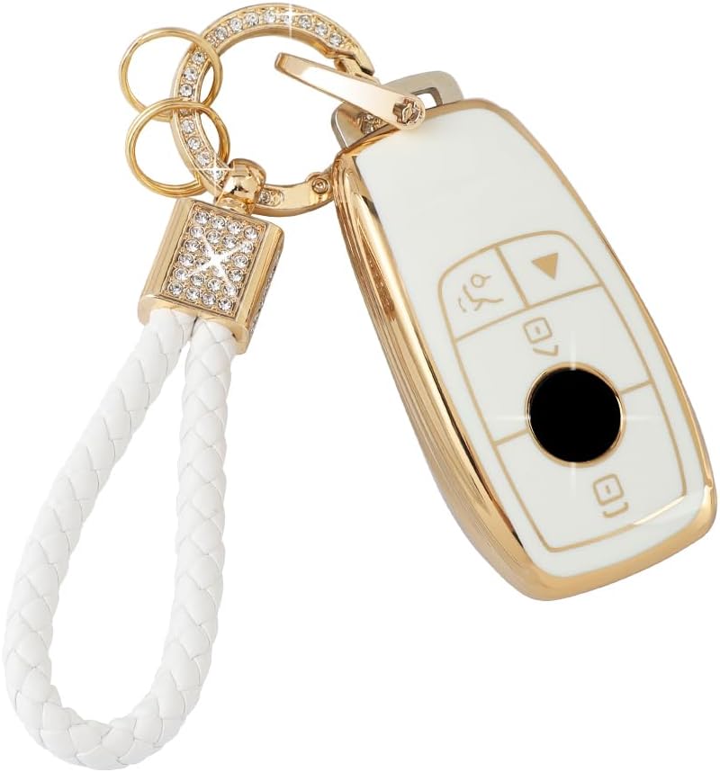 Cubierta llavero TPU blanca borde dorado grande