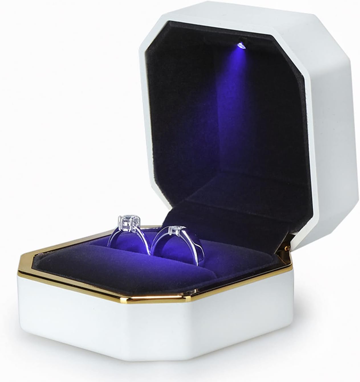 Caja almacenamiento joyería lujo con luz LED terciopelo