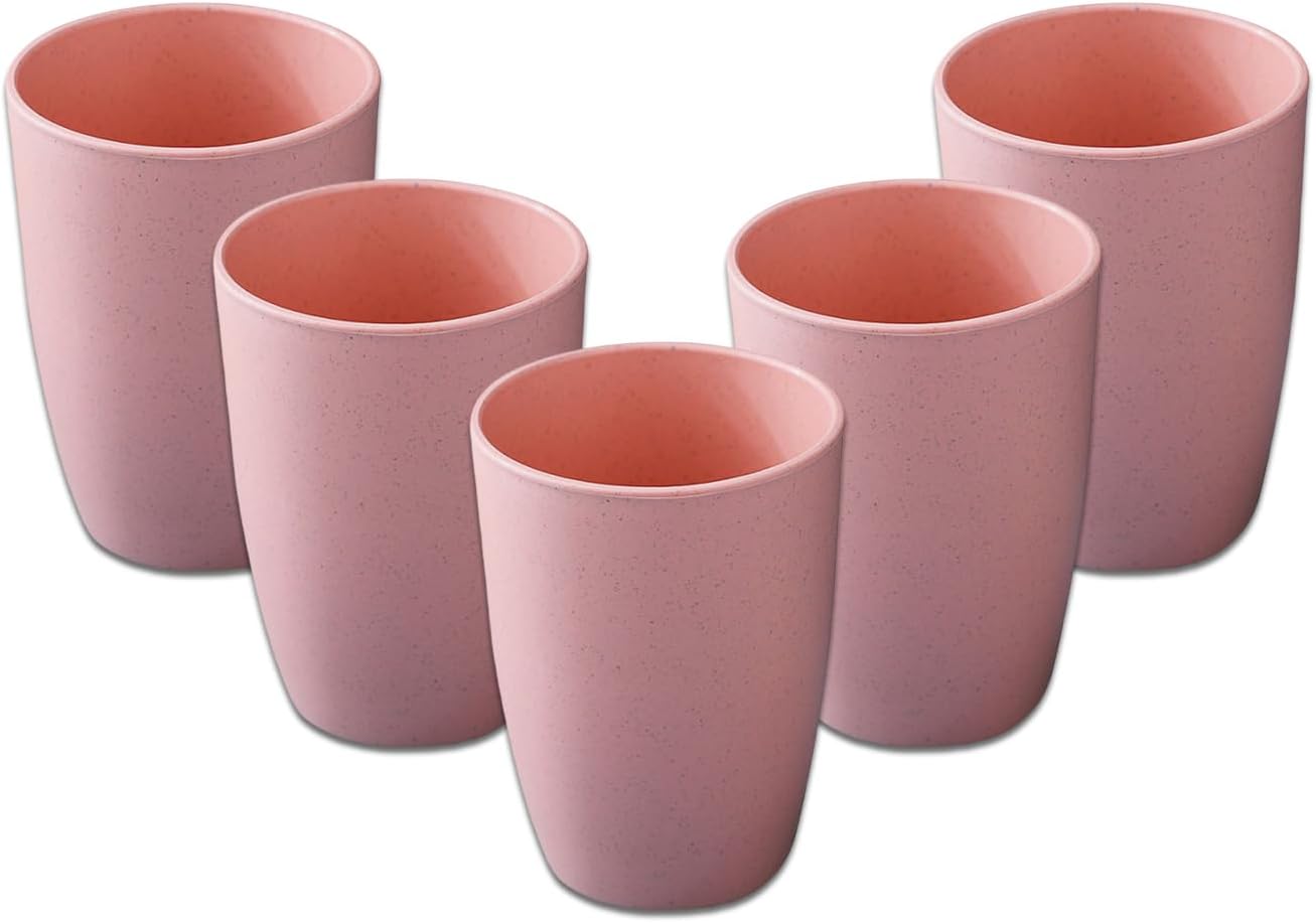 Set 5 vasos paja trigo 12oz reutilizables apilables plástico