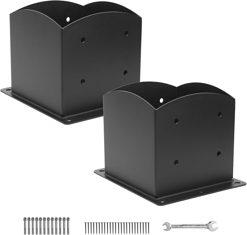 Base poste 6x6" 2 Pzas anclaje madera soporte acero negro