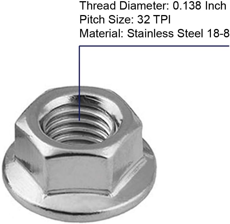 Tuercas hex 6-32 acero inox 18-8 brillante 100 uds
