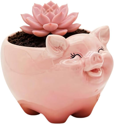Maceta cerámica forma cerdo rosa pequeña