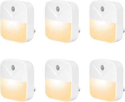 6 Luces Nocturnas Enchufables LED Blancas Cálidas Sensor