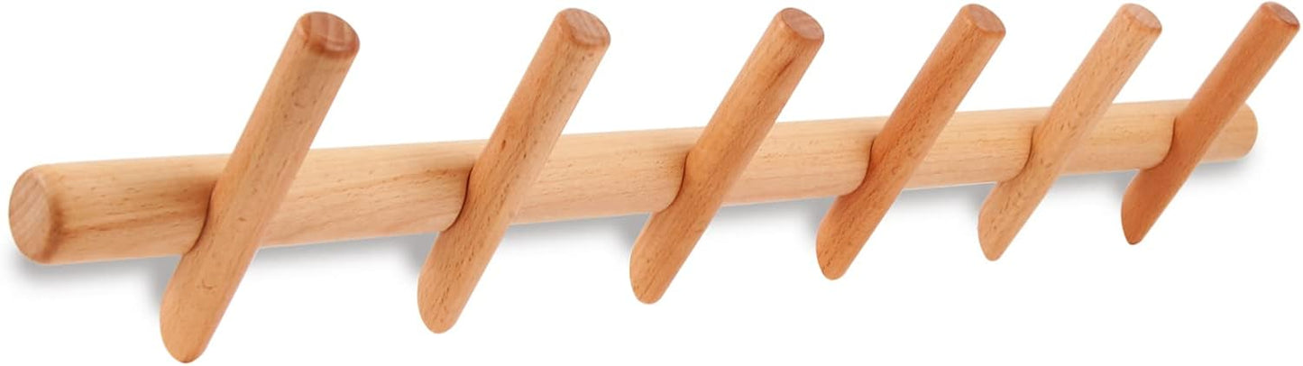 Perchero madera pared 6 ganchos clavos elegante