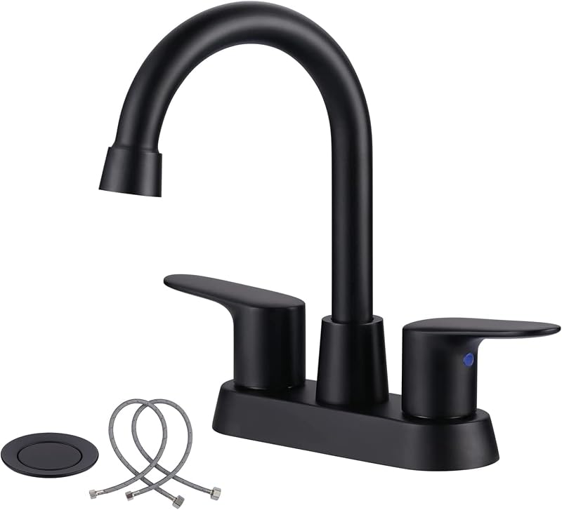 Grifo baño negro mate 3 agujeros 4" 2 manijas centrales