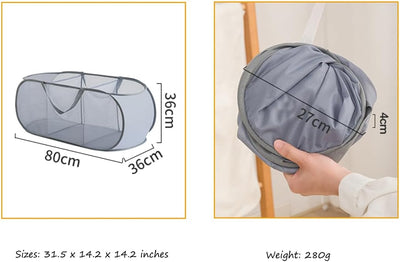 Cesta malla plegable 3 compartimentos con bolsillo para lavandería