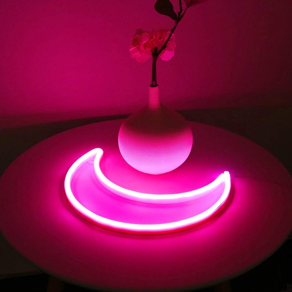 Luz LED neón luna rosa decoración habitación con pilas o USB
