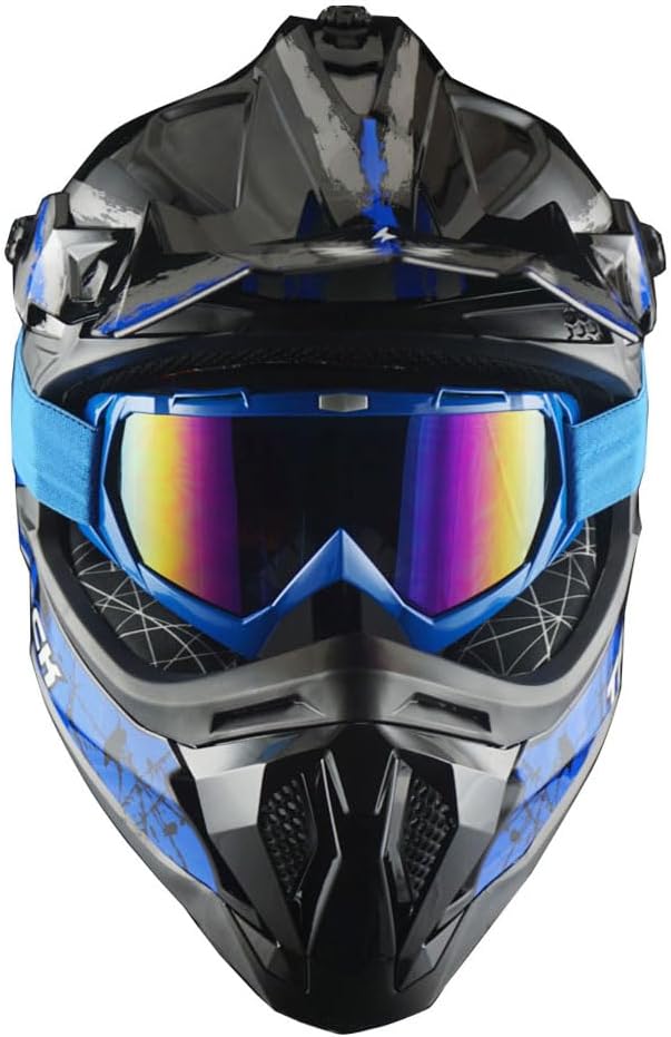 Casco motocross adultos pista azul gafas guantes esqueleto