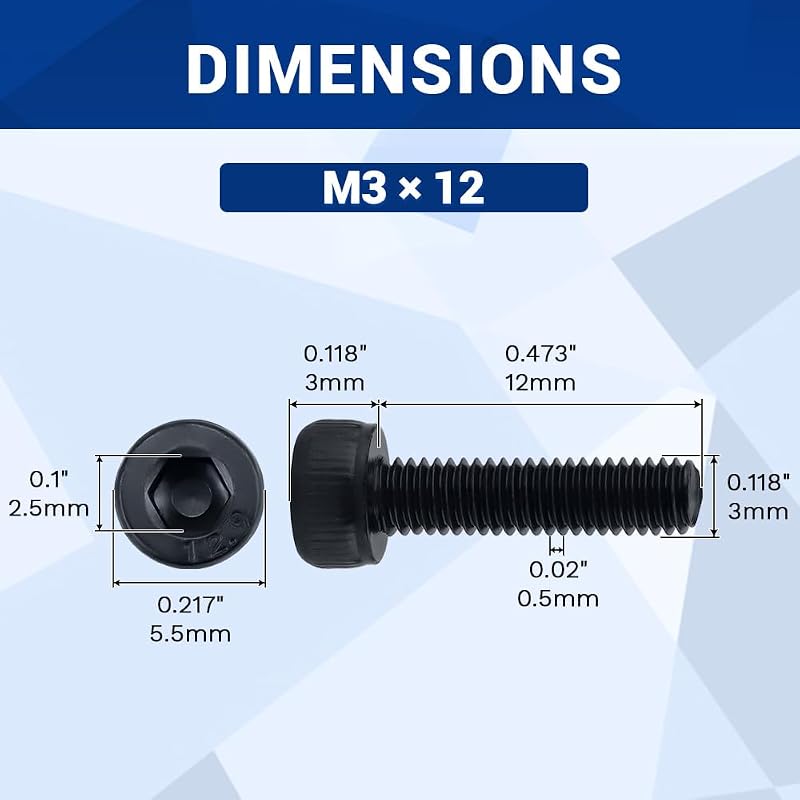 200 S de cabeza hexagonal M3 acero aleación grado 12.9