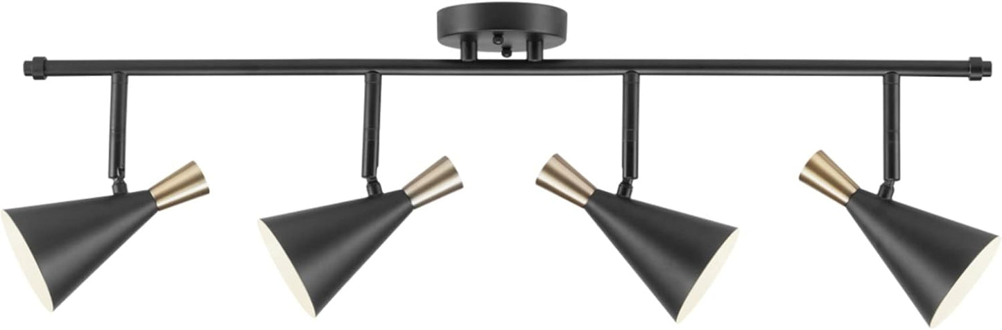 Iluminación riel 4 luces negro mate detalles latón