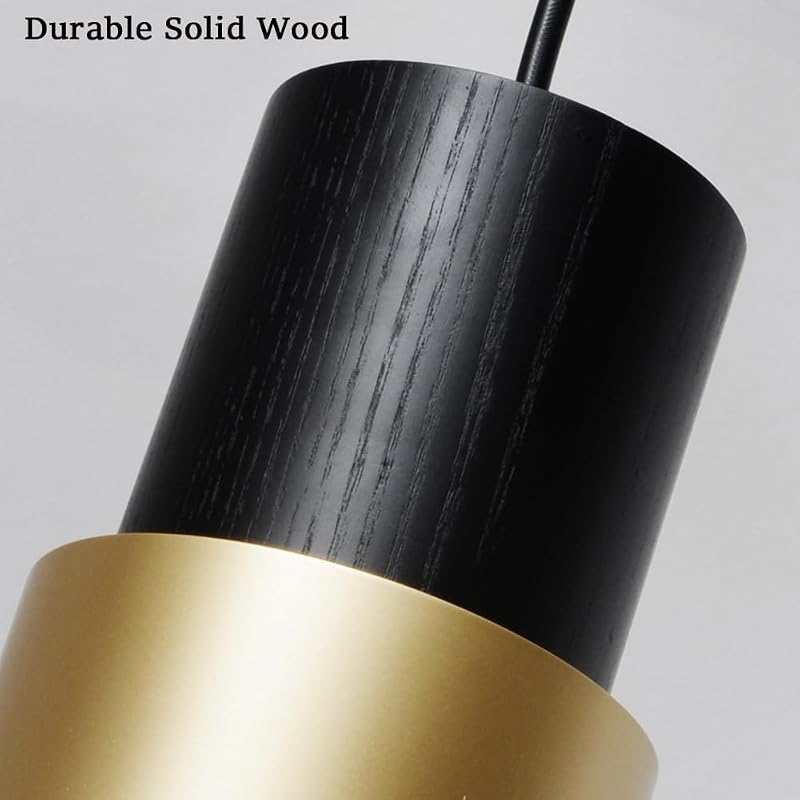 Lámpara colgante dorada madera vintage altura ajustable