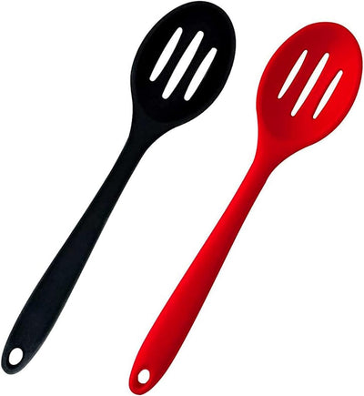 2 Cucharas Silicona para Mezclar Cocinar Rojo Negro