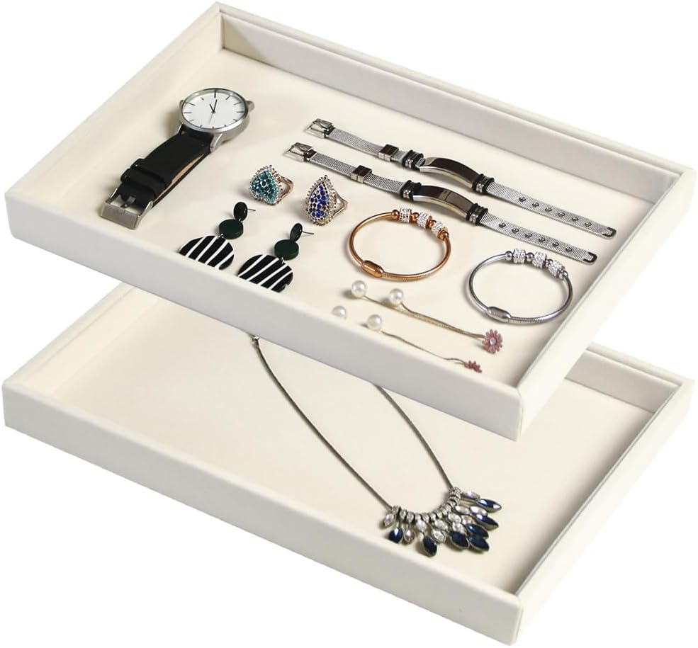 2 Pzas Bandejas Organizadoras Joyería Apilables Beige