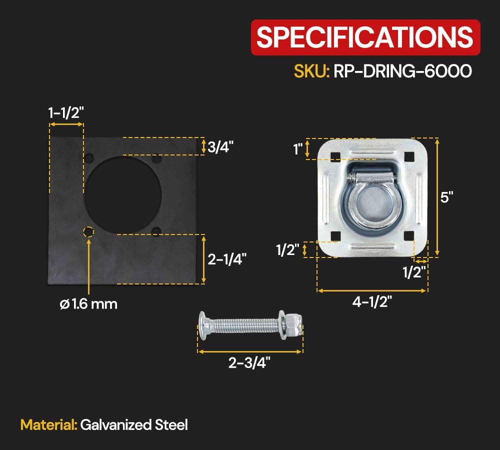 Pack 12 Anillos D Placa Empotrada 6000lb Amarre Remolque