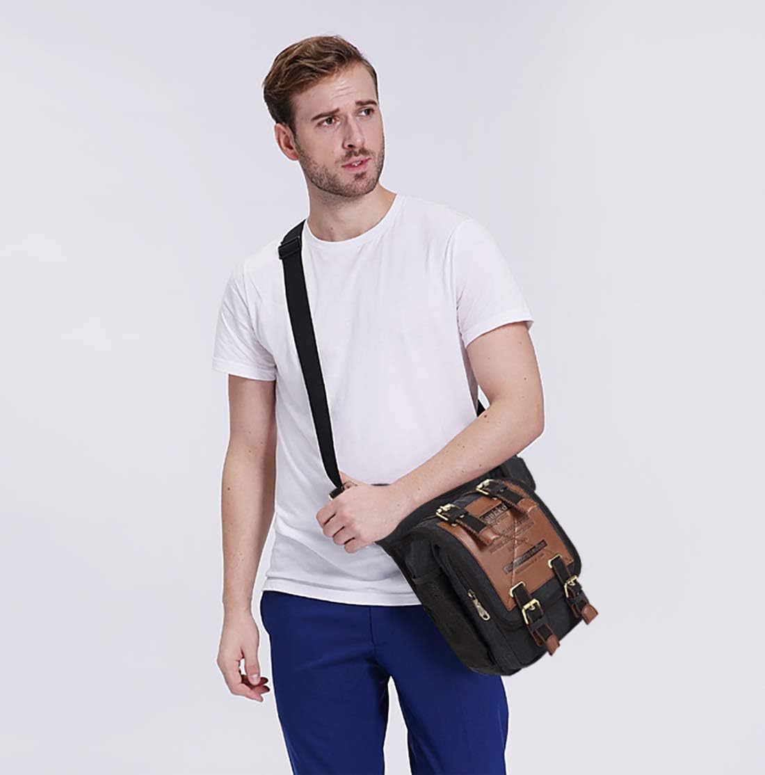 Bolso hombro retro lona con cordón negro