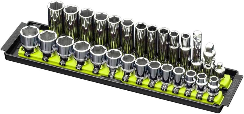 Rieles organiz. enchufes 13" 3/8" caja herramientas