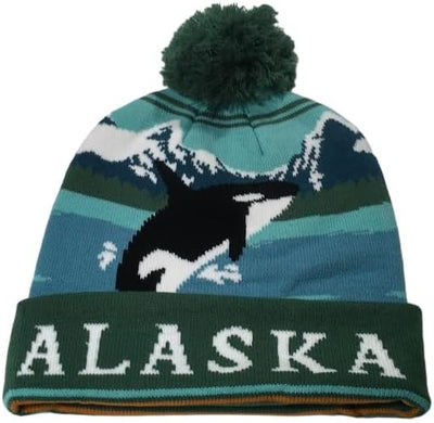 Sombrero Alaska Beanie Orca Pom Pom Verde Azul Blanco Negro