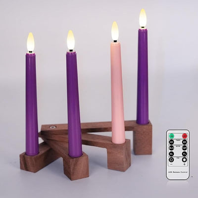 Velas Adviento LED sin llama 3 candeleros morados 1 rosa