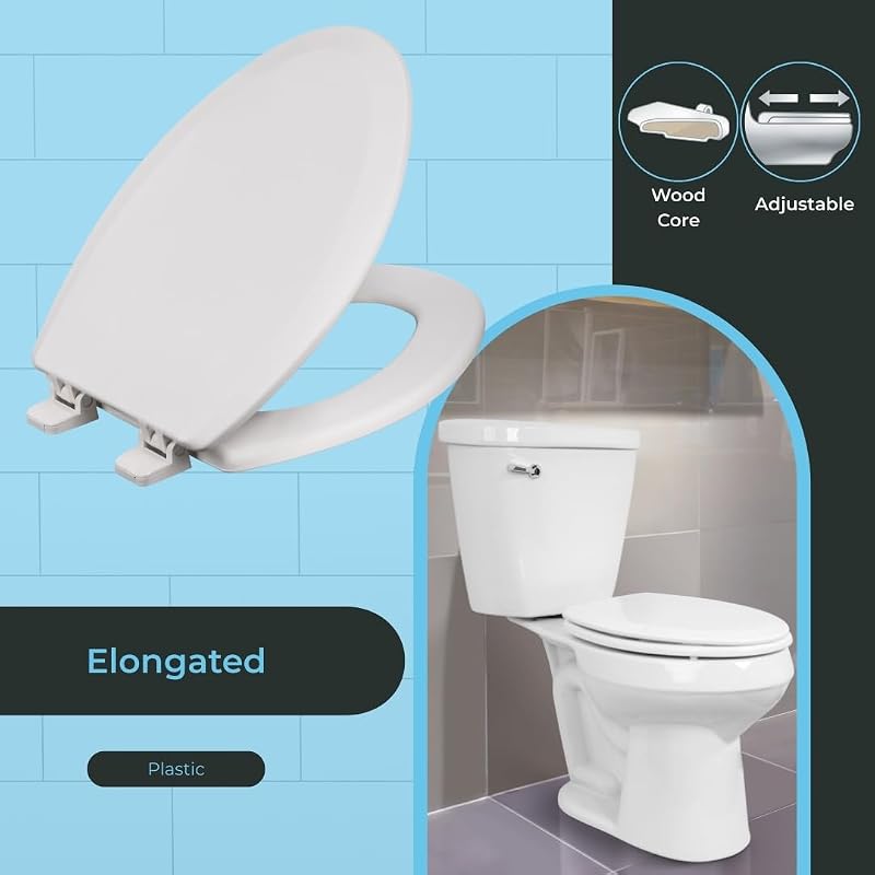 Asiento inodoro alargado 6 pzas madera plástico blanco
