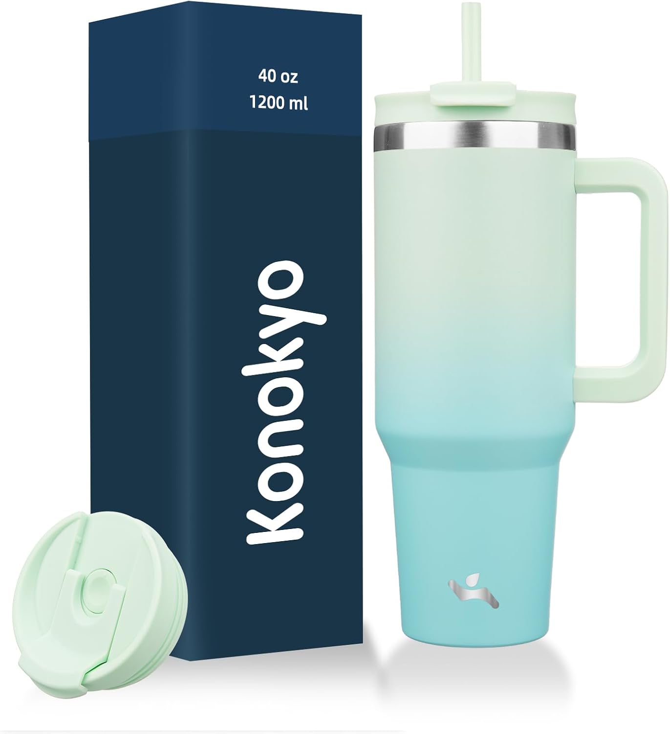 Vaso acero inox 40oz con asa 2 popotes tapa 2en1 color menta