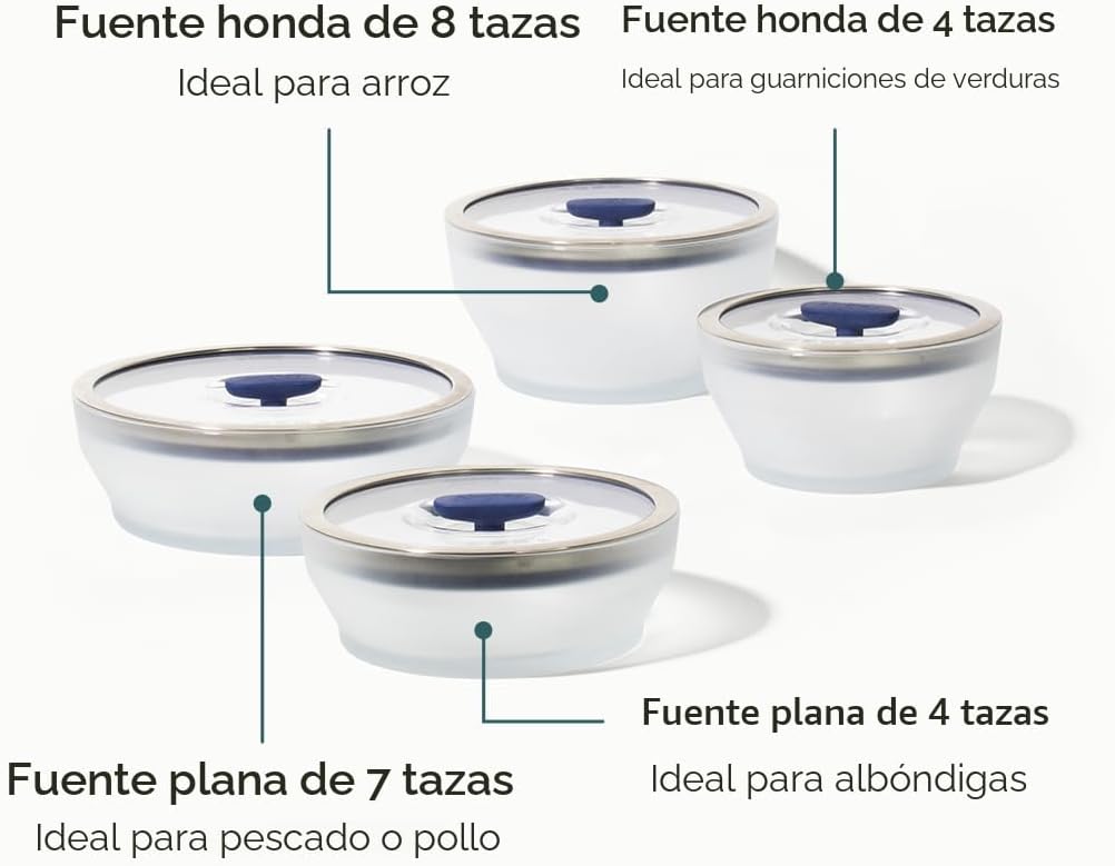 Set 8 Pzas Utensilios Microondas Vidrio Tapas Herméticas