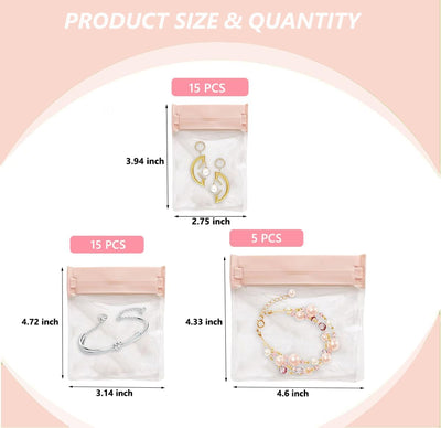 35 Pzas Bolsas EVA Transparentes con Cremallera para Joyas Rosa