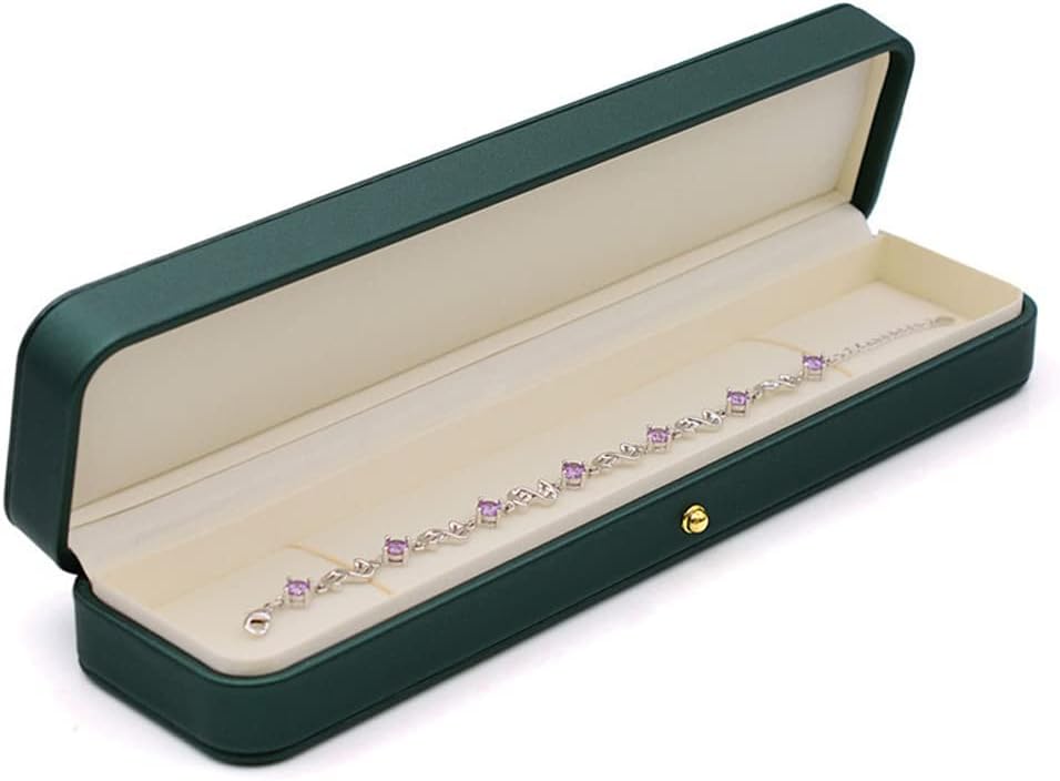 Caja de cuero con cadena para collar reloj y joyas terciopelo