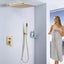 Grifo ducha 16" sistema lluvia pared metal oro cepillado