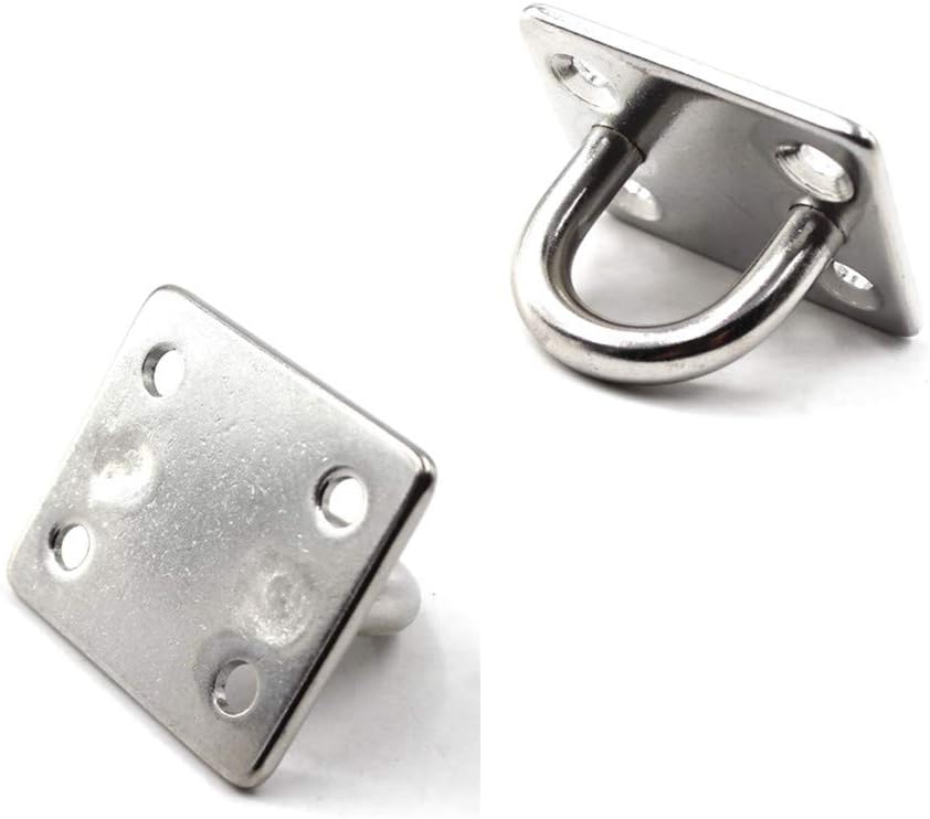 4 Pzas Placa Ojo Gancho Acero Inox 304 con Clips Mosquetón