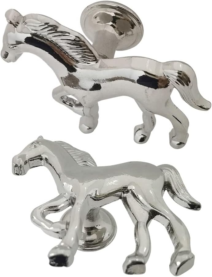 Pomo caballo 4 pzas para mesita noche niños plateado
