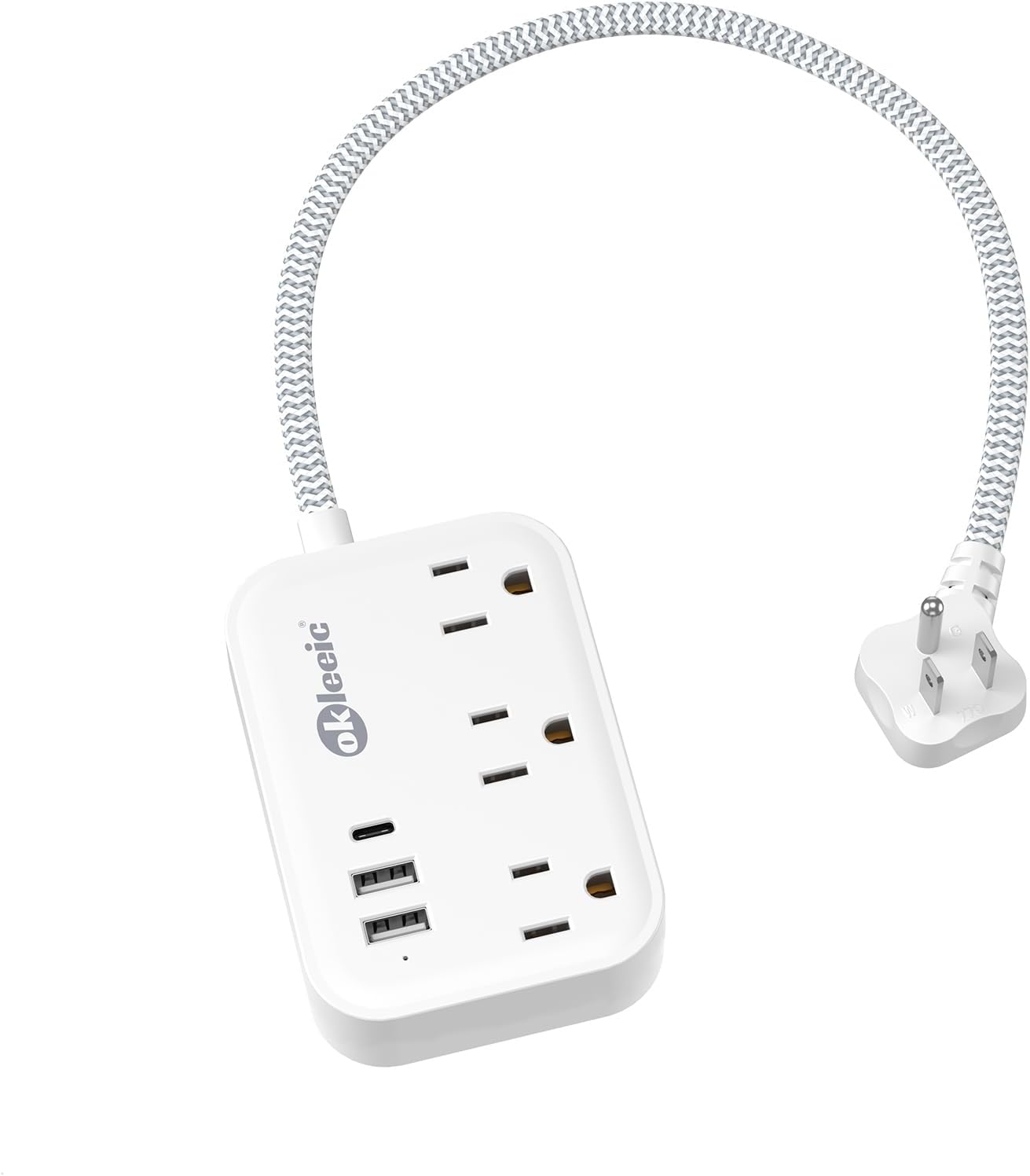Cable extensión 1ft regleta 3 tomas USB carga color blanco