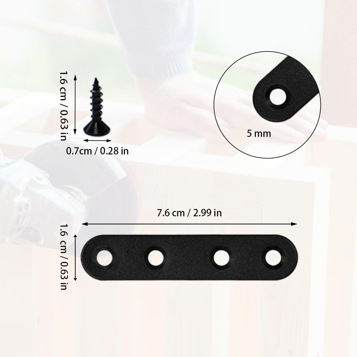 12 Pzas Soporte Recto Plano Negro 2.99x0.63pulg para Mesas