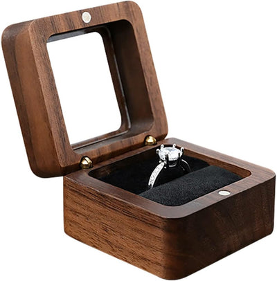 Caja madera anillos compromiso con cubierta transparente